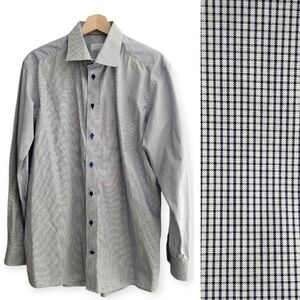 Eton Men's Contemporary Fit Windowpane Plaid Dress Shirt Blue White 17.5 Neck